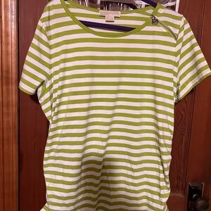 Green and White Striped Top